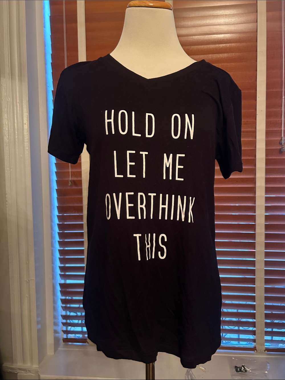 Black Graphic V-Neck Tee - Hold On Let Me Overthink This
